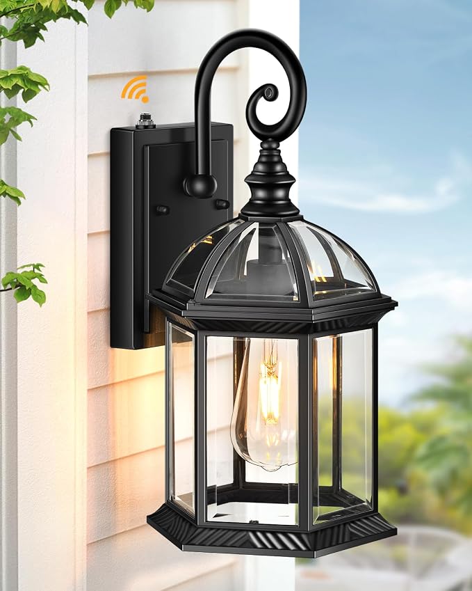 VIANIS 15.7" Large Outdoor Wall Lights, Black Exterior Lighting Fixtures with Tempered Beveled Glass, Anti-Rust Dusk to Dawn Outdoor Lighting for House, Waterproof Outdoor Sconce Lights for Porch