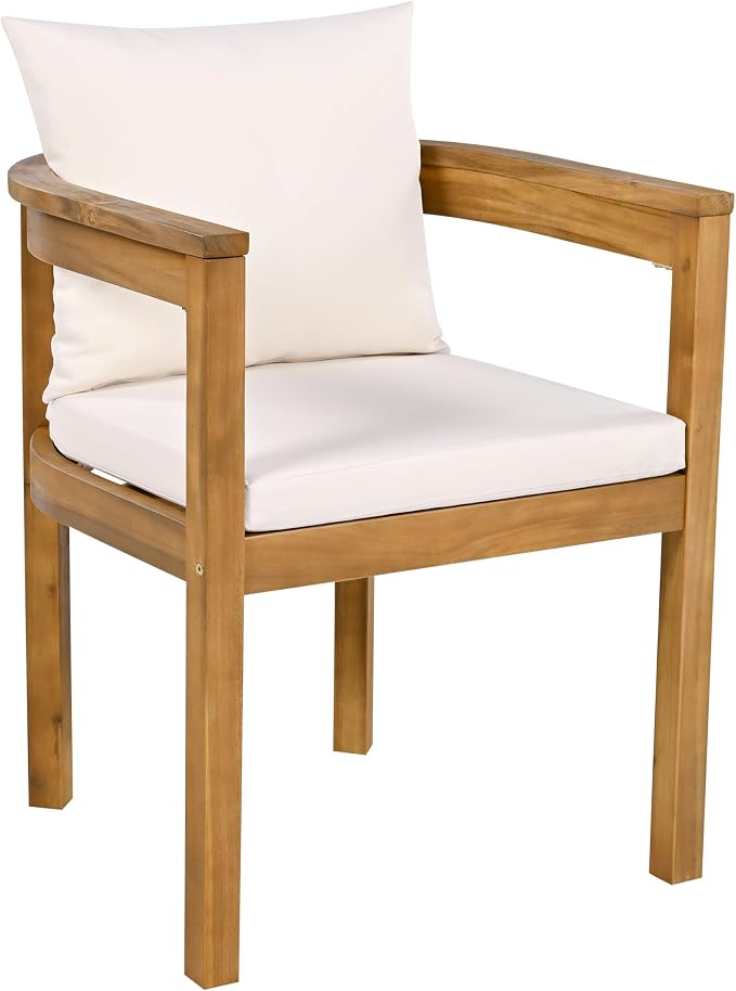 Merax 7 Piece Outdoor Patio Dining Set, Acacia Wood Patio Table and Chairs Set, 6 Outside Armchair with Beige Cushion and 1 Rectangle Table, Patio Dining Furniture for Backyard Poolside Porch, Teak