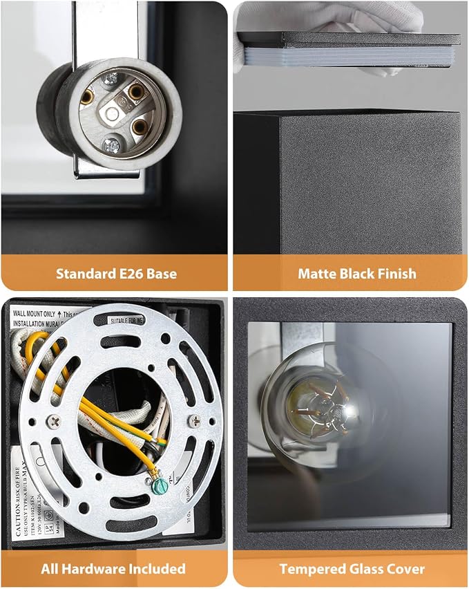 SHIMR 14" Outdoor Wall Lights Dusk to Dawn 2 Pack, ETL Listed | Outdoor Light Fixture Wall Mount, Aluminum Anti-Rust Matte Black Outside Lights for Porch Garage Patio, LED Bulbs Include