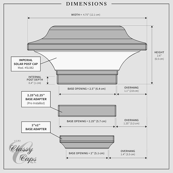 Classy Caps 2x2 Imperial Solar Post Cap - Fits 2"x2", 2.25"x2.25", & 2.5"x2.5" Deck & Fence Posts - Black Cast Aluminum - Warm/Cool Light Color Modes