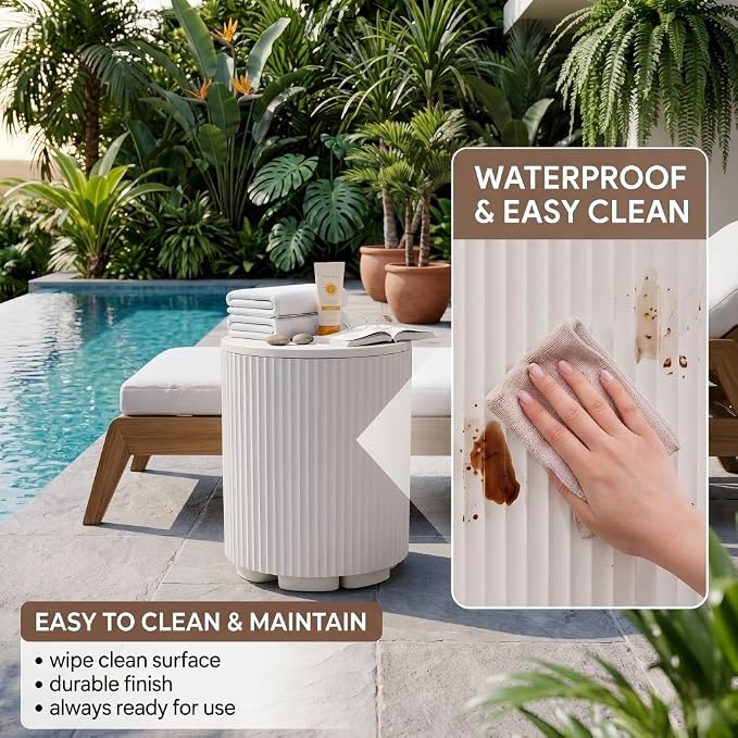 Outdoor Cooler Side Table, 2-in-1 Ice Chest Side Table Bucket All Weather Resistant, Portable Cooler Table for Patio & Parties & Picnics & Beach & BBQ, White