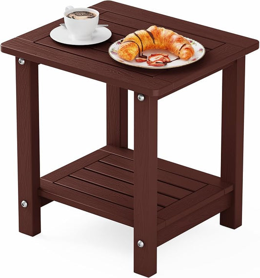 YEFU Outdoor Side Table for Patio: 16" HIPS Weather - Resistant Adirondack Tables - Waterproof Small Square End Tables for Backyard Living Room Bedroom - Indoor Outdoor Double Layer Table Coffee