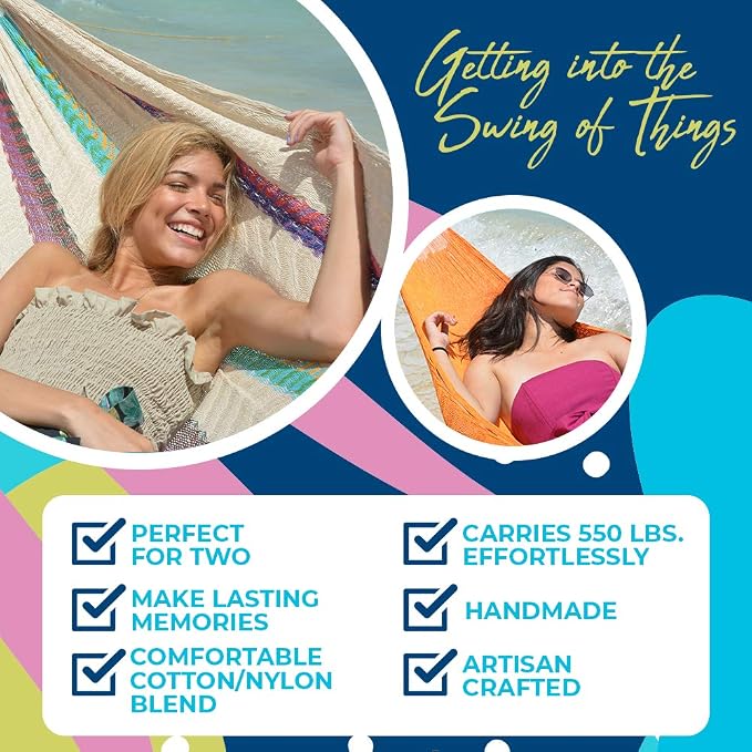 Handmade Matrimonial Hammock - Hammocks Rada Handmade Yucatan Hammock - Artisan Crafted (Two Blues)