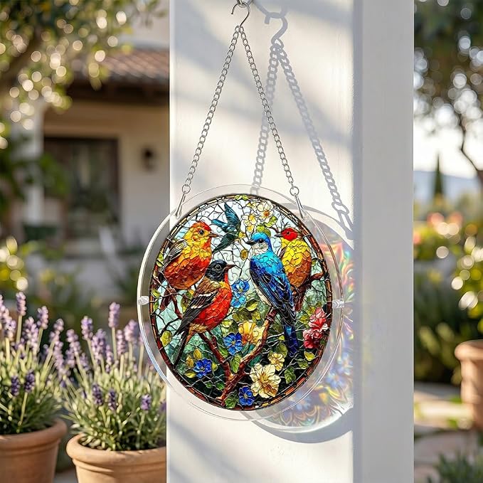 Acrylic Puzzle Suncatcher, Birds & Flower Sun Catcher Jigsaw Puzzle Window Hanging, Acrylic Puzzles Kit Home Garden Decor, Mothers Day Birthday Gifts for Mom, Wife, Sisters, 7.87 inch