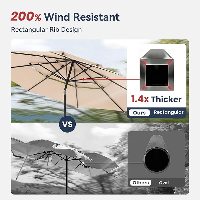 PHI VILLA 6 Pcs Patio Dining Set with 10ft Umbrella for 4, Mesh Chairs | 37" square metal table, 4 high-back textilene chairs, 10ft beige umbrella for outdoor, deck, lawn. Rust-resistant, easy-clean