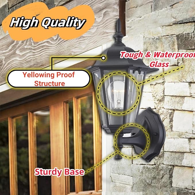 WISBEAM 2 Pack Outdoor Wall Light, Black Wall Sconce for House Porch Lighting Fixture, E26 Base 60W Max, Metal Housing Plus Glass, Wet Location Rated, ETL Qualified, Bulbs not Included