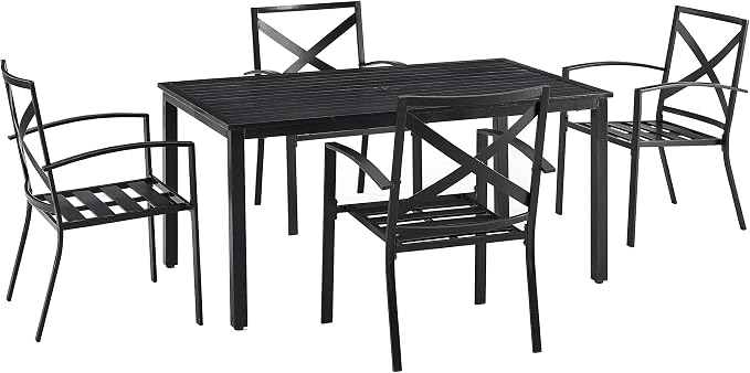 Crosley Furniture Kaplan 5-Piece Outdoor Dining Set for 4, Patio Table and Chairs for Backyard, Deck, Oiled Bronze with Mist Cushions