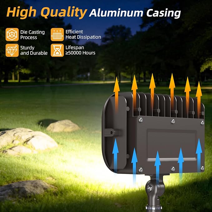45W LED Outdoor Security Flood Lights,AC 120-277 Input | 100lm/W Efficacy,Super Bright LED Chips,7V×7H Beam Spread,180°Adjustable Knuckle Mount,IP65 Waterproof,4000K Color Temperatur