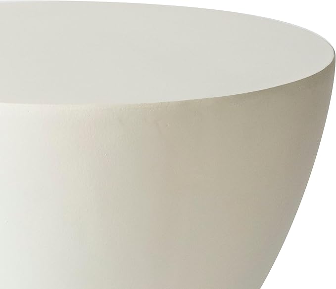 LeisureMod Loft Series White Fiberstone Side Table - Modern Hourglass Round Pedestal - 18-inch Weather-Resistant Accent for Outdoor Patio and Indoor Living Room Decor