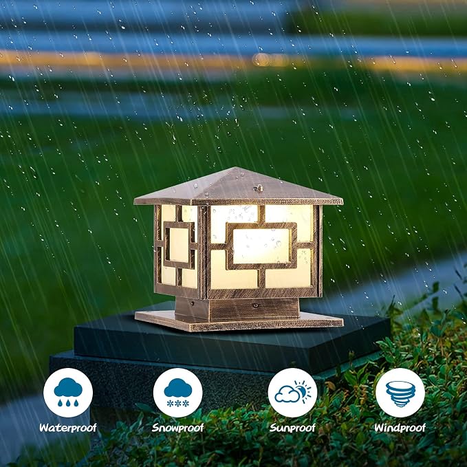 Pillar Lights Outdoor, E26 Waterproof Light Fixture Aluminum Glass Post Column Lamp Victorian Fence Garage Pavilion Courtyard Lighting ( Color : Bronze )¡­, S-Bronze