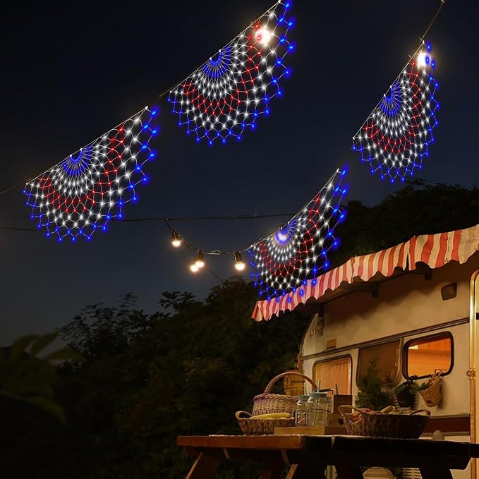Leisure world 3 Pack 450 LED American Flag Bunting Flags Lights - Super Bright Waterproof USA String Lights for Patriotic Decoration on USA 250 Anniversary, July 4th,Memorial Day,Christmas & Party