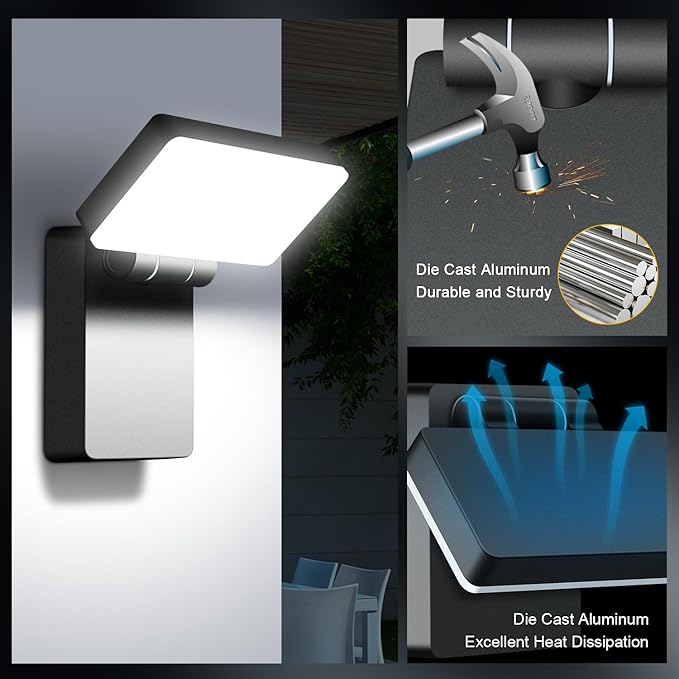 40W Modern Outdoor Wall Light, 360° Rotatable Neighbor-Friendly | 3000LM 5000K, IP65 Waterproof, Anti-Rust, Wall Mount, 85-265V, Switch Control Security Light for Porch Garage Backyard
