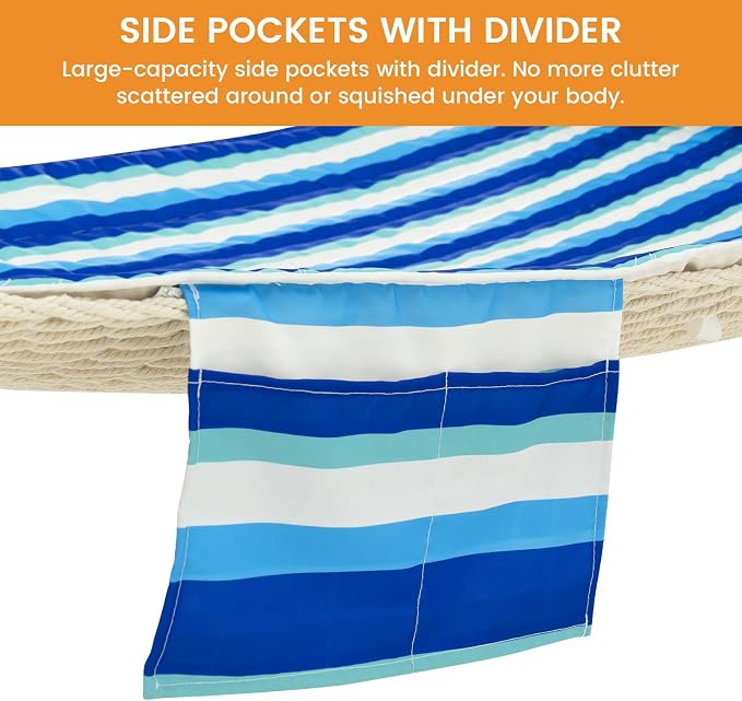 Lazy Daze Hammocks 2 Person Hammock Pad and Pillow Set, Double Polyester Quilted 78" x55" Replacement Pad for Rope Hammock, Ocean Stripes