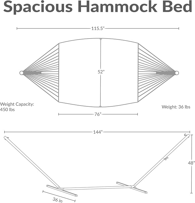 Sunnydaze Rope Double Hammock with Stand for Outside - Heavy Duty Freestanding Portable Outdoor Hammock Set with Quilted Pad, Pillow, and 12-Foot Steel Frame - 450 lb Capacity - Green & White Stripe