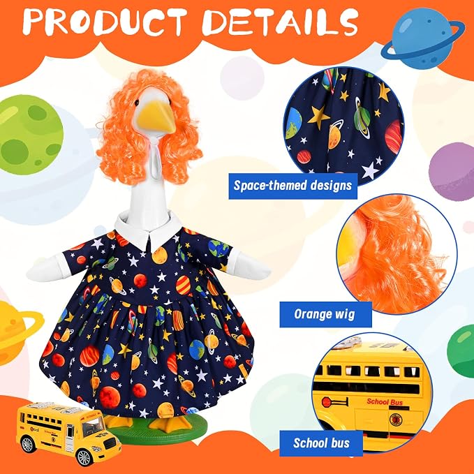 JcHrmers Back to School Porch Goose Outfits Teacher Goose Outfits Lawn Goose Clothes Fits 23" Cement Plastic Goose Statue for School Classroom Outdoor Garden Lawn Yard Patio Decor