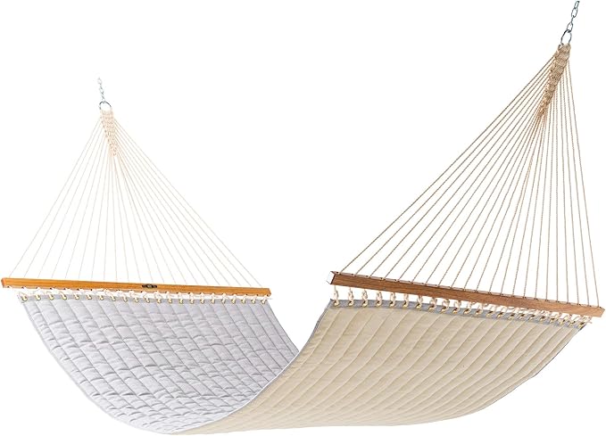 Original Pawleys Island Large Canvas Granite Sunbrella Quilted Hammock – 13 ft. x 55 in., 2-Person, 450 lb Capacity, Oak Spreader Bar, Handcrafted in the USA