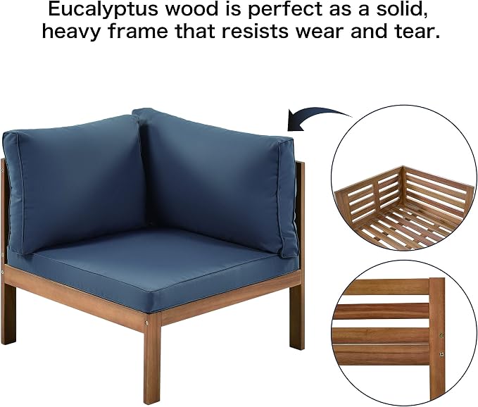 Outdoor Patio Conversation Furniture Set, Acacia Wood Sectional Sofa Set with Coffee Table, 4 Piece Outdoor Sofa Set with Two-person Sofa and Corner Sofa for Backyard (Natural log+Gray Cushions)