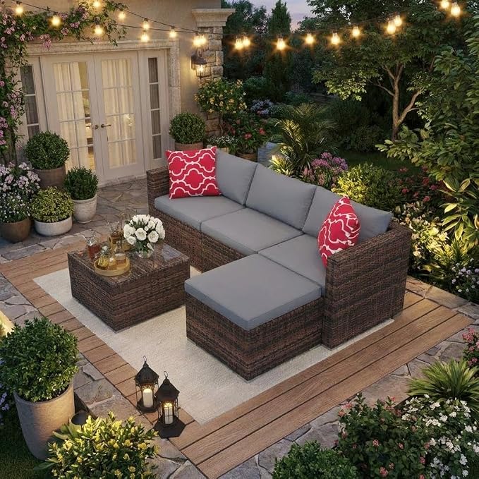 Litake 5 Piece Patio Furniture Sets, Modular Sectional Sofa Set, All-Weather PE Rattan Wicker with Cushions, Conversation Furniture for Backyard, Poolside & Garden