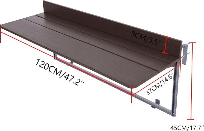 Foldable Balcony Bar Table for Railings, Folding Hanging Deck Rail Table for Small Apartment Patio,Outdoor Garden, 5-Level Adjustable Height, Rustproof,Weather Resistant, Easy Assembly