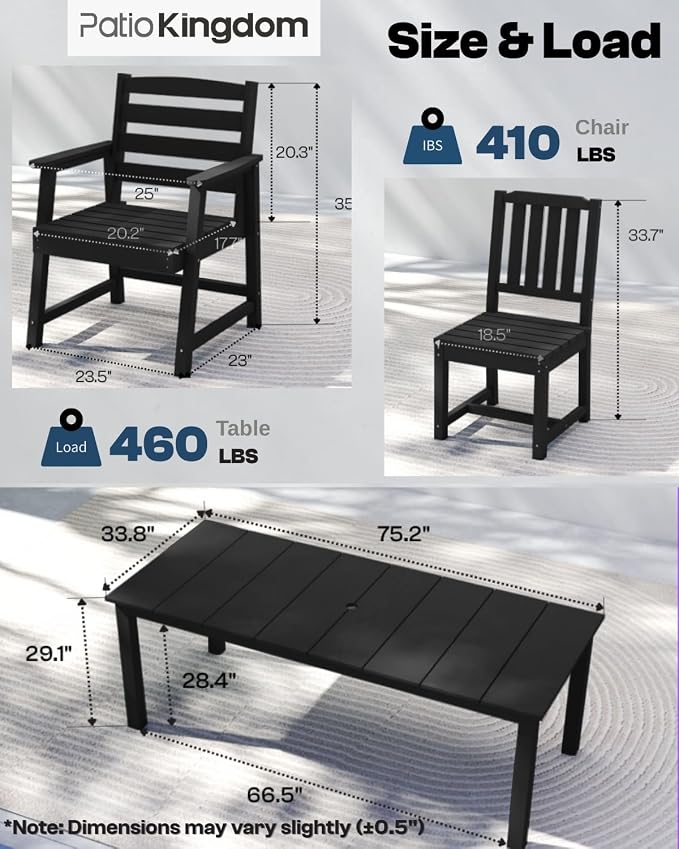9-Piece HDPE Patio Dining Set for 8, 75.2" Table,Black | HDPE material, umbrella hole design, weather-resistant patio furniture, perfect for yard, lawn, garden, balcony, deck