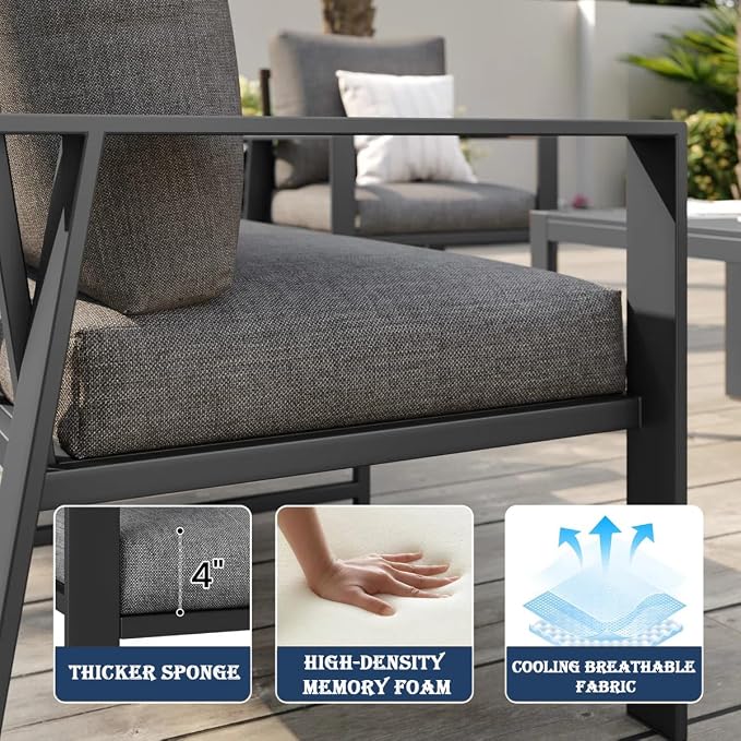 Outdoor Loveseat Aluminum Patio Sofa for Small Space Weather-Resistant Patio Furniture with 4" Cushion for Garden, Porch, Poolside