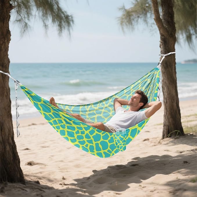 Camping Hammock Outdoor Hammocks for Outside Blue Giraffe Skin Beach Trees Portable Lightweight with Pockets Tree Straps Indoor