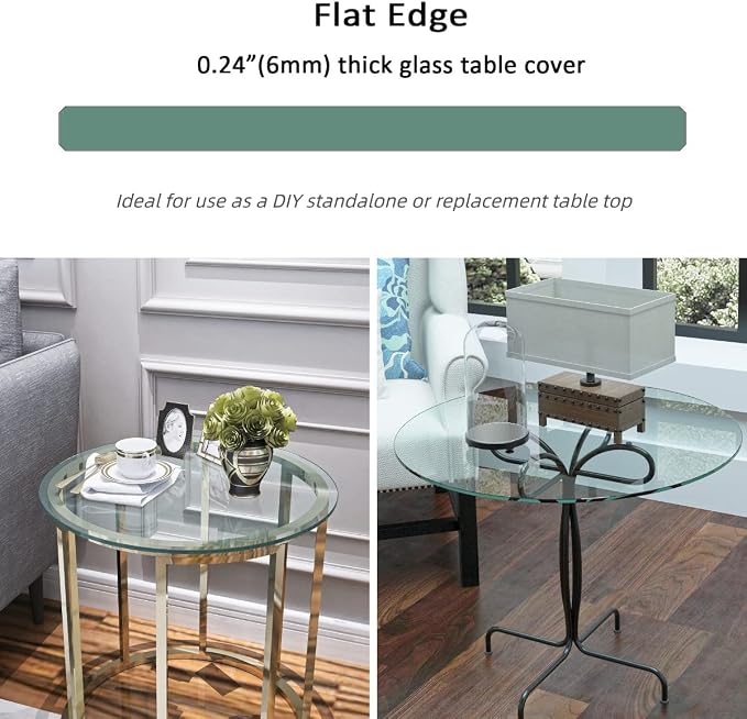 36 Inch Round Transparent Tempered Glass Table Top, Clear Table Surface Protector, Safe 1/4" Thick-Flat Polished Edge, Replacement Glass Top for Home, Office, Patio, Outdoor/Indoor