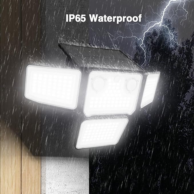 4500LM Solar Lights Outdoor Waterproof, 254 LED Solar Flood Lights Outdoor with 2 Motion Sensor, 4 Heads Security Light for Yard Outside House Garage 2 Pack