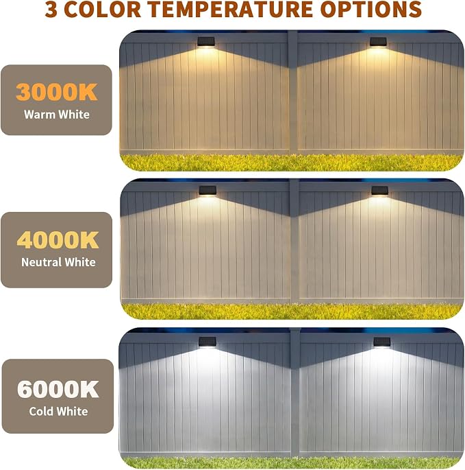 Solar Fence Lights 20 Pack, Outdoor Solar Lights with 3 Color Temperatures, IP65 Waterproof Wide-Angle LED Lighting for Fence, Patio, Yard, Deck, Wall, Garden (Black)