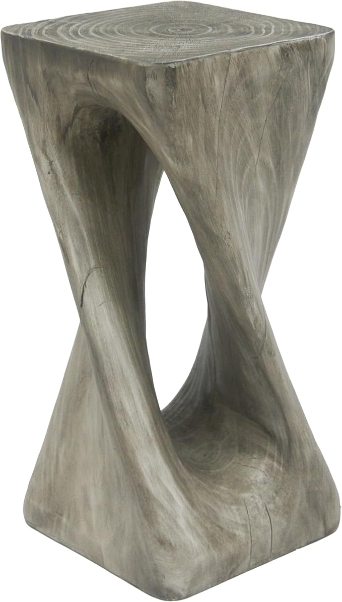 Christopher Knight Home Novi 26.8" H Lightweight Concrete Outdoor Side Table, Hollow Twist-Shaped Patio End Table, MGO Outdoor Coffee Table, Garden Plant Stand Indoor, Wood-Like Texture, Gray