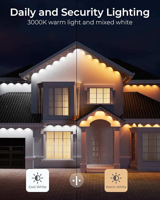CINOTON Permanent Outdoor Lights 150ft, Smart RGBW+IC Eaves Lights with 90LEDs, IP67 Waterproof, 111 Scene Modes for Daily and Festival, Halloween Christmas Holiday Decor, APP/Voice/Remote Control