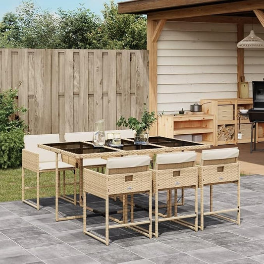 7 pcs Set Patio Dining Set & Garden Dining Set Beige PE Rattan Outdoor Patio Furniture Set Balcony Furniture for Front Porch Lawn Backyard 65 x 41.7 x 28.7 in