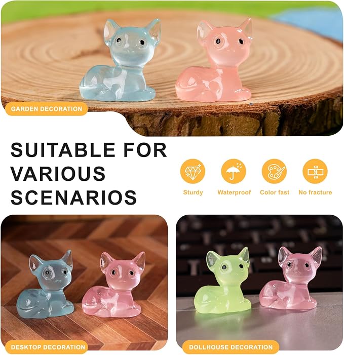60 pcs Mini Resin Fox Many Styles Variety Tiny Luminous Animals Figures Miniature Little Small Animal Figurines Bulk for Micro Fairy Garden Landscape Accessories Hide Crafts Decor Aquarium