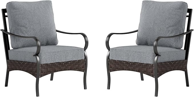 Sophia & William Extra Large Outdoor Patio Sofa Chairs Set 2 PCS Heavy-Duty Porch Furniture with High Back & Deep Seating Area, 5.5" Thicken Cushions for Deck, Lawn, Outside (Grey)
