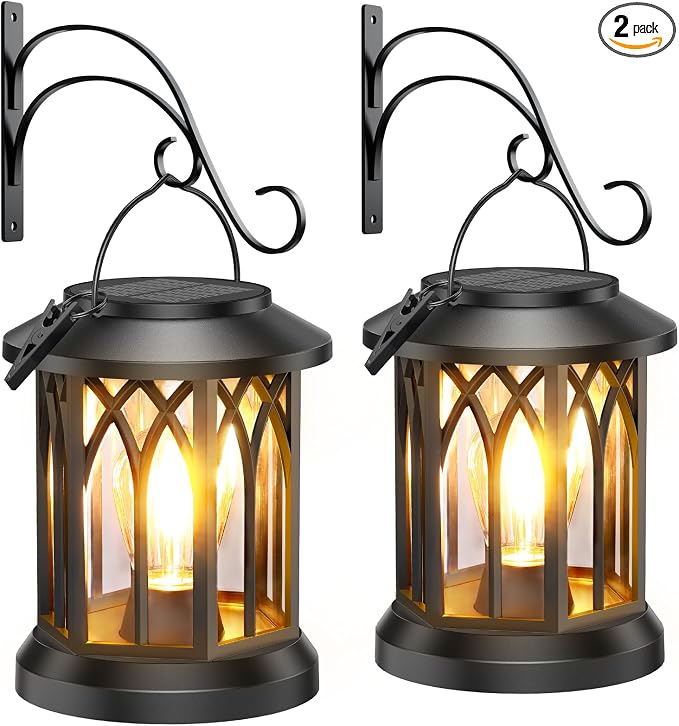 Solar Lanterns Outdoor Waterproof, Upgraded Hanging Solar Lights | Bright LED Lighting, Metal Wall Mount Kit, IP65 Waterproof, Over 12Hrs Glow for Fence, Yard, Patio, Garden Decor, Warm White