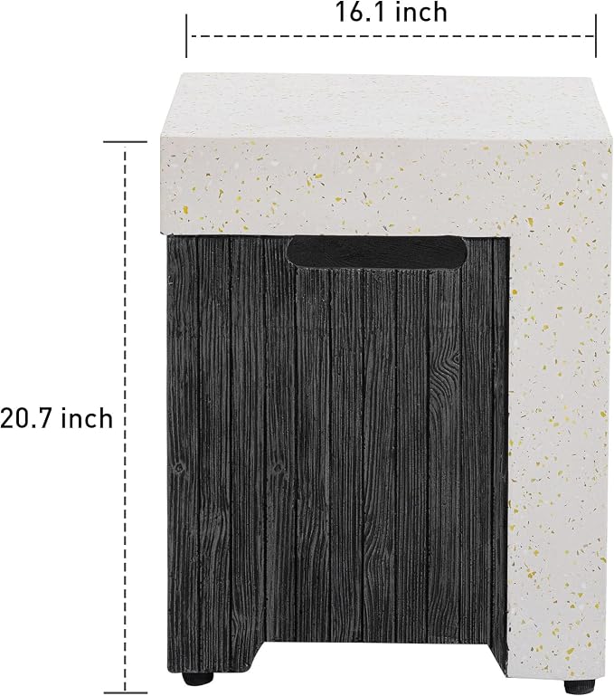 COSIEST Outdoor Propane Tank Cover Table with Wood Grain Design, 16 inch Outside Hideaway Tank Table, Hides Standard 20lb Tank, Black & White