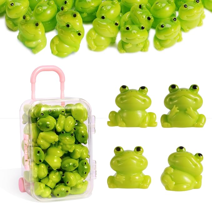 36pcs Mini Resin Frogs with Mini Suitcase Fairy Garden Accessory | Tiny Frogs Little Small Resin Animals for Landscape, Succulents Decor, DIY Craft