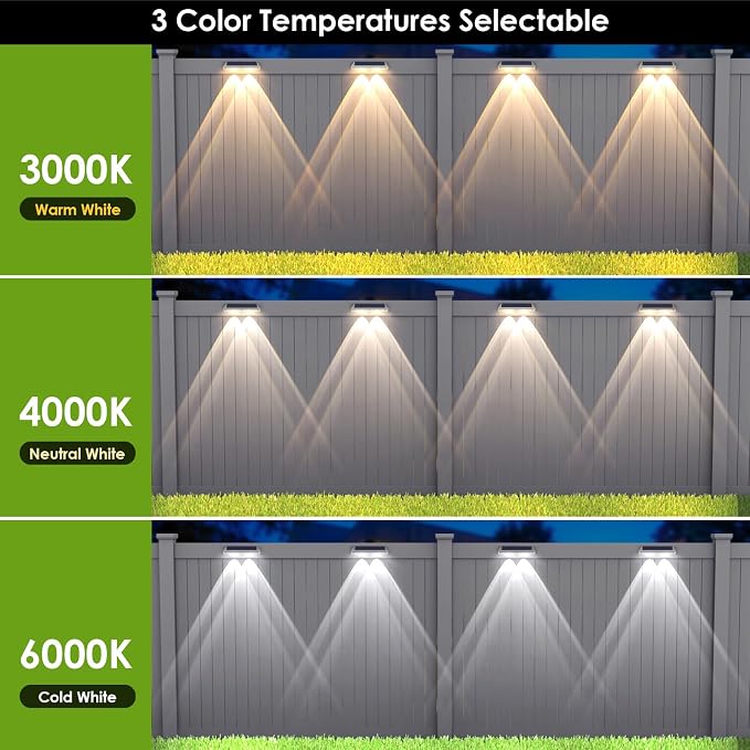Solar Fence Lights Outdoor - 2700/4000/6000K 3 Modes, IP65 Waterproof Fence Solar Lights Outdoor, Fence Light Solar Powered for patio decor/Railing/Step and Wall - Unique Housewarming Gifts（8 Pack)