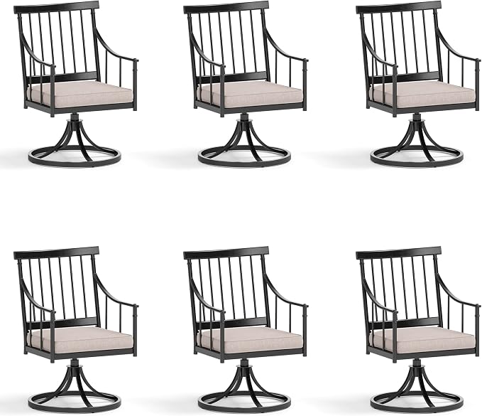Sophia & William Swivel Rocker Chairs, Set of 6, 360° Swivel, Wrought Iron | Steel, Padded Cushions, E-Coated, All-Weather