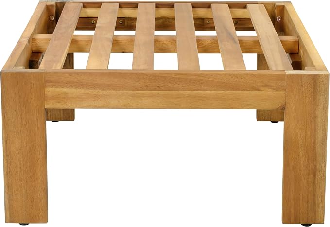 Christopher Knight Home Kayahs 3 Pieces Acacia Wood Furniture Set, Patio Conversation Sofa with Coffee Table and Ottoman, Outdoor 3-Seater Sofa Set for Backyard Balcony Gardern, Teak Finish+Beige