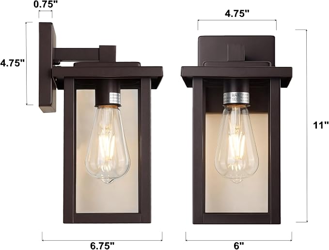 Oil Rubbed Bronze Outdoor Wall Light Fixture, Waterproof Clear Glass Shade Outdoor Sconce Lighting with E26 Sockets, 11" Exterior Lantern Lights for House Porch Entryway