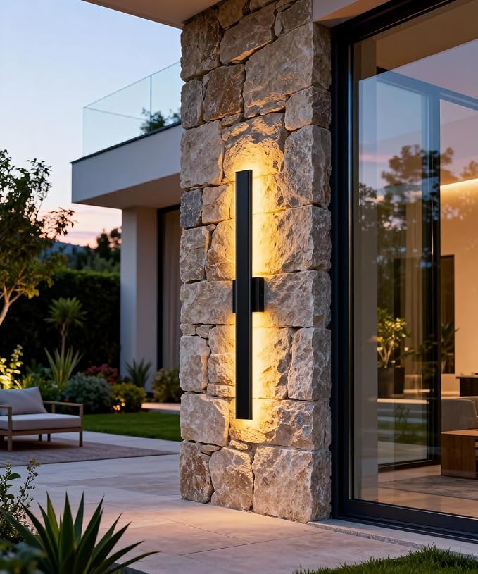 Aipsun 2 Packs Outdoor Wall Sconce, 3000K 4000K 6000K, 47.2in Modern Black Exterior Light, Long LED Linear Wall Light Outside Lighting for Entrance, Hallway, Garage, Porch(3CCT)