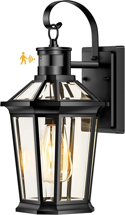 VIANIS Motion Sensor Outdoor Wall Lights, Dusk to Dawn Exterior Light Fixtures Wall Mount, Waterproof Modern Black Outside Front Porch Light, Anti-Rust Aluminum Outdoor Wall Sconce for House Garage