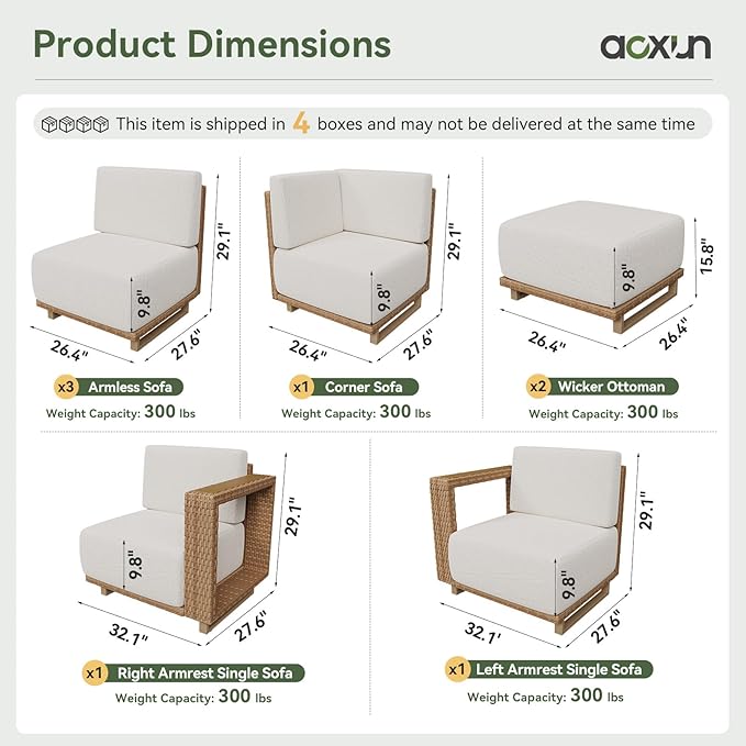 Aoxun Patio Furniture Set, 8 Piece Outdoor Wicker Sectional Sofa, All‑Weather Rattan Modular Sofa with 10'' Ultra‑Thick Cushions, Outdoor Conversation Set for Backyard, Poolside & Garden, Yellow/Beige