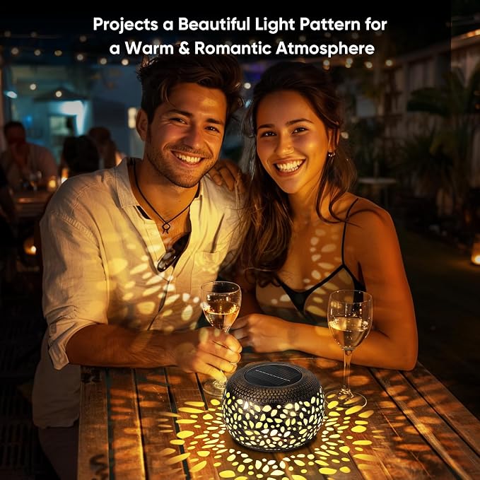 Outdoor Solar Lanterns Patio Decor: 4 Pack Bronze Waterproof Solar Lights | Hollow Out Retro Metal Garden Lantern, Warm White & Cool White, Tabletop Balcony Yard, Birthday Gifts for Mom & Garden Lovers