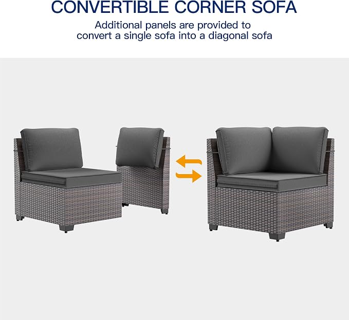 6 Pieces Patio Furniture Sets with Glass Tea Table,PE Rattan Wicker Patio Conversation Set with Washable Cushions,Outdoor Patio Sectional Furniture Set for Backyard, Poolside, Garden,Grey