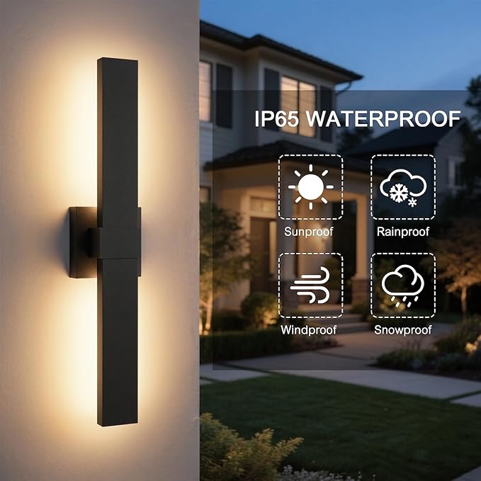 LamQee Aluminum 24 in Long Outdoor Wall Light Fixture, 3000K Integrated LED | Waterproof IP65, Modern Exterior Lights, Linear Outdoor Sconce, Wall Mount Outside Lighting, for House Porch Patio Garage