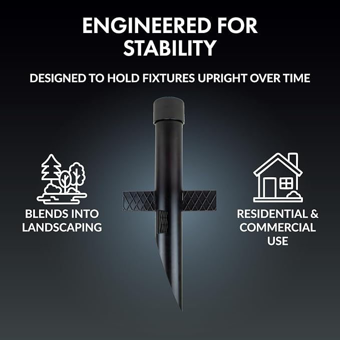 17" Outdoor Landscape Lighting Mounting Post – Heavy Duty ABS Ground Stake with Stabilizing Wings & 1/2" NPT Threaded Cap for Flood Lights, Spotlights & Outdoor Fixtures, MPOST17