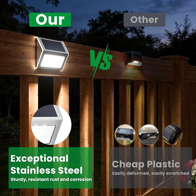JSOT Solar Lights Perfect for Deck, Fence, Stair, Step Decor-Cool White-12P | Stainless Steel, Waterproof, Solar Powered, Garden, Patio, Deck Rail