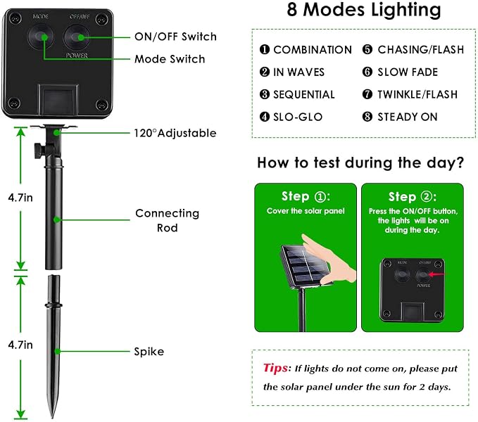 Solar Christmas Lights Outdoor 2 Pack 200 LED Solar Halloween Lights Green | 8 Lighting Modes, Memory Function, Auto On/Off, 66FT Waterproof Twinkle Lights for Outside Xmas Tree Halloween Party Decor